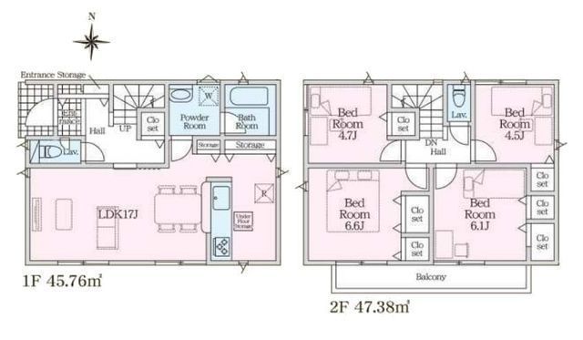 間取図/区画図:【最終1棟！門沢橋駅徒歩8分！制震装置＋性能評価書付きの住まい】カースペース2台可全居室収納付きスーパー徒歩1分、小学校徒歩5分と住環境良好