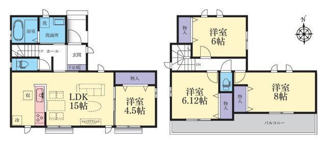 間取図/区画図:【香川駅徒歩約8分！並列2台駐車可能なカースペースと南向きの明るいLDK】ガーデニングも楽しめる奥行きのあるお庭付き全居室収納スペースあり