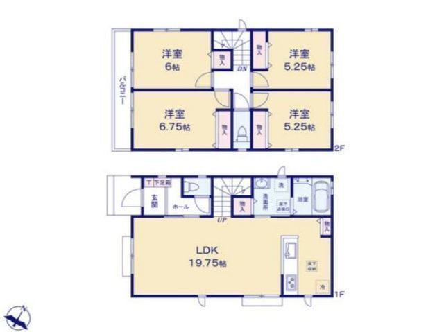 間取図/区画図:【長後駅バス8分停徒歩7分！長期優良住宅認定＆ZEH水準の新築分譲住宅】安心の耐震構造と住宅性能評価書付きコミュニケーションが自然と増えるリビング階段