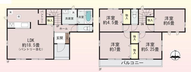 間取図/区画図:【地震に強い耐震構造と性能評価書付き！カースペース2台可】三ツ境駅徒歩11分、希望ヶ丘駅徒歩13分の好立地主要採光南向きで陽当たり良好パントリー付き