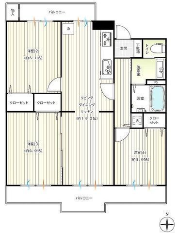 間取図/区画図:【南向き住戸、新規フルリノベーションマンション！即内覧可能です！】二面バルコニーで解放感ある間取！家具・エアコン1台付き！