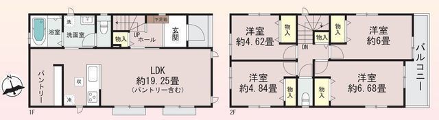 間取図/区画図:【三ツ境駅まで徒歩12分の好立地！地震に強い耐震構造と性能評価書付き】カースペース並列2台可全居室収納スペースあり敷地面積37坪超でゆとりある間取り