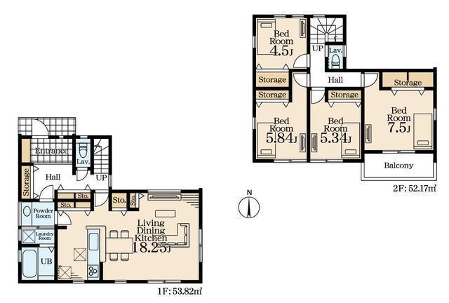 間取図/区画図:【限定1棟！敷地広々50坪超！カースペース並列2台可】いずみ野駅徒歩26分、バス利用可南向きの広い庭＆バルコニーで陽当り良好収納スペース大変豊富です