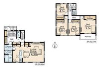 間取図/区画図:【限定1棟！敷地広々50坪超！カースペース並列2台可】いずみ野駅徒歩26分、バス利用可南向きの広い庭＆バルコニーで陽当り良好収納スペース大変豊富です