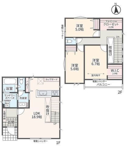 間取図/区画図:【南道路で陽当り良好!制震装置付き・総タイル貼り戸建!】収納豊富で荷物すっきり!駅徒歩4分、小学校・コンビニ・スーパー徒歩10分以内!