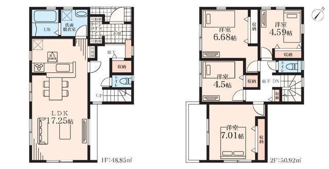 間取図/区画図:【全10棟の開発分譲地！耐震構造＋長期優良住宅＋性能評価書付き物件】子育てグリーン住宅支援事業対象カースペース2台駐車可全居室収納スペースあり