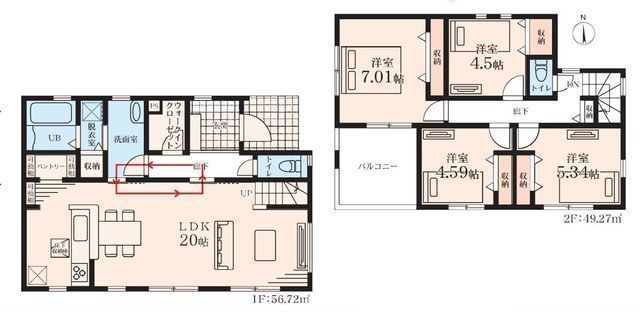 間取図/区画図:【全10棟の開発分譲地！耐震構造＋長期優良住宅＋性能評価書付き物件】子育てグリーン住宅支援事業対象カースペース2台駐車可全居室収納スペースあり