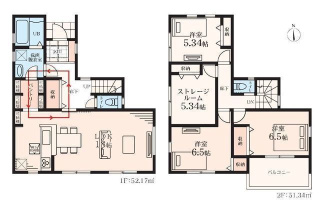 間取図/区画図:【全10棟の開発分譲地！耐震構造＋長期優良住宅＋性能評価書付き物件】子育てグリーン住宅支援事業対象カースペース2台駐車可全居室収納スペースあり