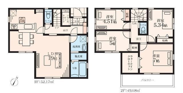 間取図/区画図:【全10棟の開発分譲地！耐震構造＋長期優良住宅＋性能評価書付き物件】子育てグリーン住宅支援事業対象カースペース2台駐車可全居室収納スペースあり