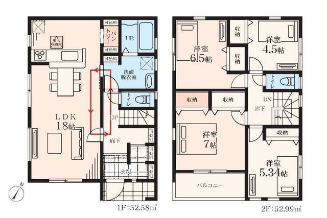 間取図/区画図:【全10棟の開発分譲地！耐震構造＋長期優良住宅＋性能評価書付き物件】子育てグリーン住宅支援事業対象カースペース2台駐車可全居室収納スペースあり