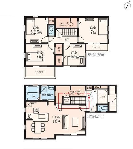 間取図/区画図:【全10棟の開発分譲地！耐震構造＋長期優良住宅＋性能評価書付き物件】子育てグリーン住宅支援事業対象カースペース2台駐車可全居室収納スペースあり