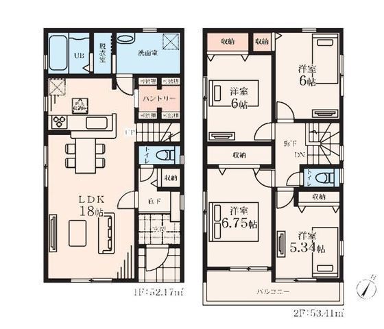間取図/区画図:【全10棟の開発分譲地！耐震構造＋長期優良住宅＋性能評価書付き物件】子育てグリーン住宅支援事業対象カースペース2台駐車可全居室収納スペースあり
