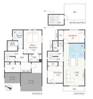 間取図/区画図:【屋上バルコニー付！安心の耐震構造と長期優良住宅】カースペース2台駐車可全居室収納スペースあり食洗機や宅配ボックス、スマートキーなど設備充実