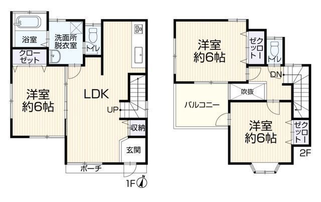 間取図/区画図:【南道路で陽当り良好！全室二面採光の内外装リフォーム戸建！】LDK吹抜、南向きワイドバルコニー！全室収納・パントリーで収納豊富です！