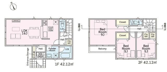 間取図/区画図:【ゆとりあるカースペースは2、3台分を確保！広々LDK16帖以上】収納付き玄関で靴以外の収納も可能全室収納スペースあり制震・耐震構造＋性能評価書付き