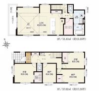 間取図/区画図:【床暖房付LDKで冬も快適！LDK上部は吹抜けで明るく開放感のある空間】カースペース並列2台可南東向きにお庭ありWIC2か所・セカンド洗面標準設置