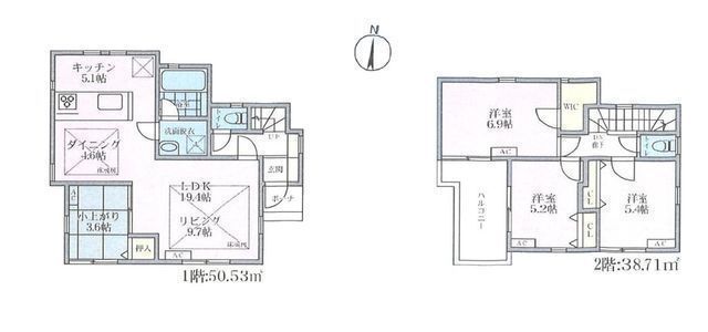 間取図/区画図:【LDK19.4帖の広々設計！全居室南向きのため陽当たり良好】リビング横に小上がりスペースを設置床暖房やエアコン、WICなど設備充実の閑静な住宅街