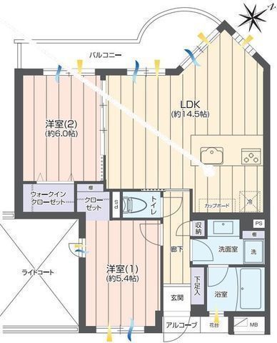 間取図/区画図:【部屋から海が見える眺望です!湘南海岸公園まで徒歩2分!】内装リフォーム済マンション!オートロック・宅配ボックス付き!ペット飼育可能です!