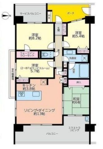 間取図/区画図:【専有面積91.5平米、バルコニー面積16.6平米のゆとりある3SDK！】駐車場1台無料！両面バルコニーで通風良好！ペット飼育可能です！