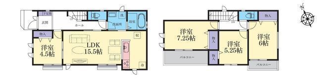 間取図/区画図:【土地36坪の整形地！安心の耐震構造と性能評価書付き物件】カースペース並列2台可近隣に緑豊かな公園「大庭城址公園（約300ｍ徒歩4分）」