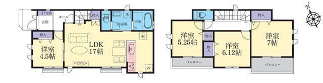 間取図/区画図:【土地36坪の整形地!安心の耐震構造と性能評価書付き物件】カースペース並列2台可近隣に緑豊かな公園「大庭城址公園(約300m徒歩4分)」