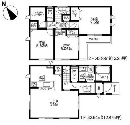 間取図/区画図:【16帖LDKと充実の収納!制震ダンパーや断熱等級5を備えた閑静な住宅街】全居室収納に加えパントリーや小屋裏収納完備大型浴室TVや食洗機など設備充実!