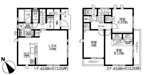 間取図/区画図:【16帖LDKと充実の収納！制震ダンパーや断熱等級5を備えた閑静な住宅街】全居室収納に加えパントリーや小屋裏収納完備大型浴室TVや食洗機など設備充実！
