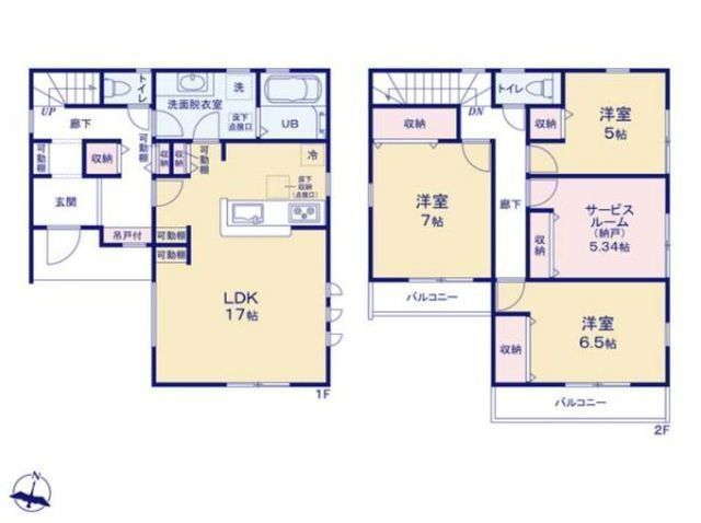 間取図/区画図:【南東側道路幅員5ｍで陽当たり良好！長期優良住宅＋性能評価書付きの安心感】カースペース2台可豊富な収納スペースを確保買い物に便利な周辺環境