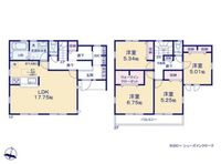 間取図/区画図:【南東側道路幅員5ｍで陽当たり良好！長期優良住宅＋性能評価書付きの安心感】カースペース2台可豊富な収納スペースを確保買い物に便利な周辺環境