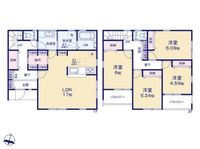 間取図/区画図:【南東側道路幅員5ｍで陽当たり良好！長期優良住宅＋性能評価書付きの安心感】カースペース2台可豊富な収納スペースを確保買い物に便利な周辺環境