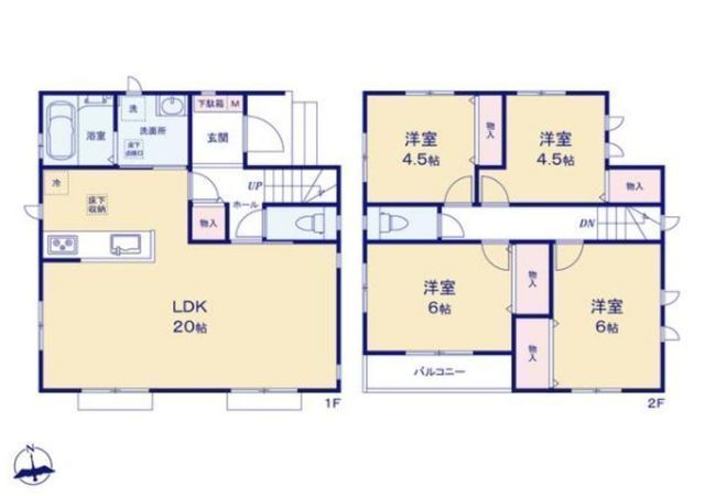 間取図/区画図:【ZEH水準の快適な新築住宅!3沿線利用可、人気の藤沢駅駅徒歩圏内】耐震構造と性能評価書付き物件南向きバルコニーのため陽当たり良好水回り家事動線重視