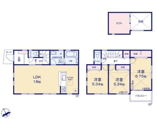 間取図/区画図:【長期優良住宅&設計・建設性能評価のダブル取得!多用途に利用可ロフト付き】全居室南西向きのため陽当たり良好小学校や公園が近く子育て世代にやさしい環境