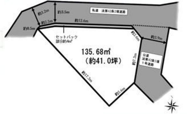 間取図/区画図:【土地41坪の角地！建築条件無しですのでお好きなハウスメーカーで建築可能です！】コンビニ、スーパーなど徒歩10分以内！