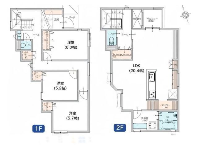 間取図/区画図:【石上駅徒歩4分!20帖超のLDKと玄関吹抜けで開放感あふれるデザイン住宅】東海道線「藤沢」駅からも徒歩13分の好立地家事ラク設備&収納豊富