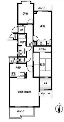 間取図/区画図:【辻堂海岸まで徒歩10分！南東角部屋の3LDK！ペット飼育可能です！】三面バルコニーで解放感ある間取！専有面積76平米でゆとりある広さです！