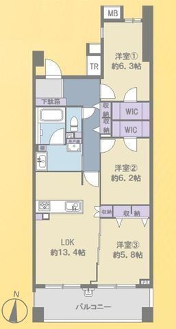 間取図/区画図:【フルリノベーション済3LDK!専用トランクルーム付きで収納豊富】北茅ヶ崎駅徒歩9分!茅ヶ崎駅徒歩17分南向き4階部分で陽当り良好ペット飼養可