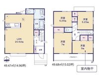 間取図/区画図:【香川駅徒歩8分！安心の耐震構造と性能評価書付き】カースペース並列2台可リビングや主寝室は高天井を採用のため空間が広く開放的太陽光発電システム搭載
