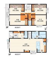 間取図/区画図:【南西道路で陽当り良好！断熱性能等級5のZEH水準住宅】カースペース2台可南林間駅まで徒歩圏内全居室収納に加え小屋裏収納・パントリー設置