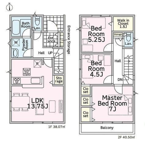 間取図/区画図:【カースペース並列2台可！地震の揺れを吸収する制震装置搭載＋耐震構造】安全を支える防犯カメラ、人感センサー付玄関灯完備主寝室に1.5帖のWIC設置