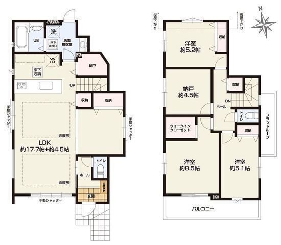 間取図/区画図:【湘南の海を身近に感じる暮らし。サザンビーチちがさき海水浴場まで徒歩約9分】広いLDKには寒い季節に嬉しい床暖房を完備カースペース並列2台可