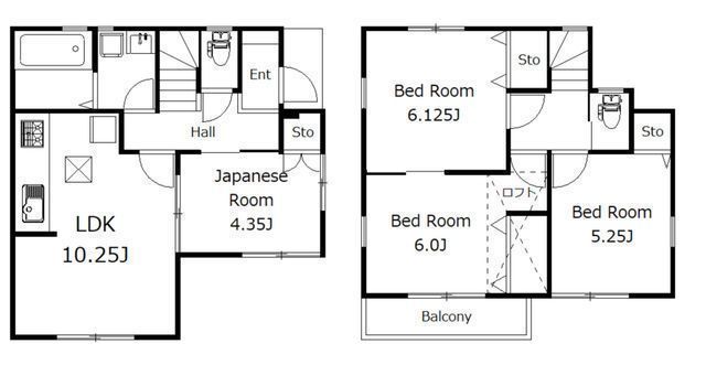 間取図/区画図:【2018年築で建物綺麗です。全室二面採光の解放感ある4LDK】全室収納、主寝室ロフトつき！綾南公園近く住環境良く閑静な住宅街！