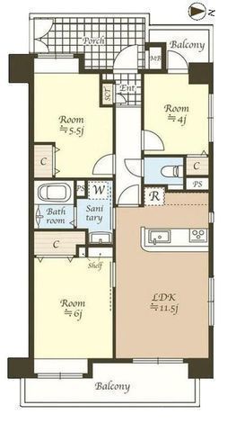 間取図/区画図:【2沿線利用可「厚木」駅徒歩7分の好立地!3階角部屋・玄関ポーチ付】水回り設備一新!フルリノベーション完了家具付き販売オートロックや宅配ボックス完備