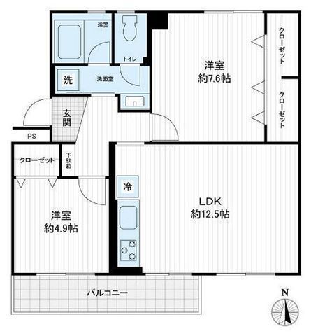 間取図/区画図:【2階南向きで陽当り良好！フルリノベーション済で即内覧可能！】アフターサービス保証付き！西友やオーケーストアなどのスーパー徒歩5分以内、小学校徒歩3分！