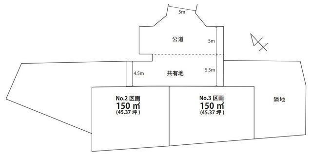 間取図/区画図:【土地45坪以上の分譲地！建築しやすい整形地です！】建物フリープランですのでお好きな間取で建築できます！