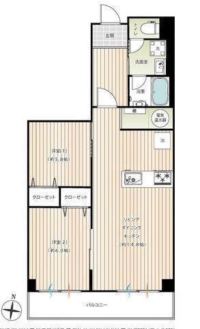 間取図/区画図:【南向き陽当たり通風良好な2LDK！R8.2月フルリフォーム完工予定】ソファーセット・エアコン1台・全室照明を備えた家具付販売ペットと暮らせます