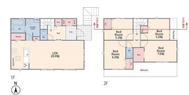 間取図/区画図:【陽当たり通風良好！敷地46帖以上の開放感あふれる角地！カースペースは3台駐車可】家中まるごと浄活水＆ZEH水準多用途に使えるお庭スペース収納豊富！パントリーやWIC・SIC完備