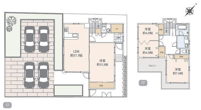 間取図/区画図:【駅徒歩4分！土地80坪、建物RC造42坪!駐車場4台可能！】鵠沼海岸別荘地に位置する大型住宅！大型ルーフバルコニー、BBQできる大型庭！