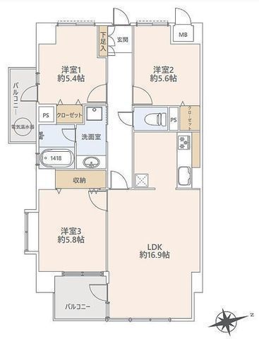 間取図/区画図:【茅ヶ崎駅徒歩10分の好立地！南向き角部屋のリフォーム済マンション！】専有面積82平米！陽当たり眺望良好な３ＬＤＫ！イオンまで徒歩５分で生活便利です！