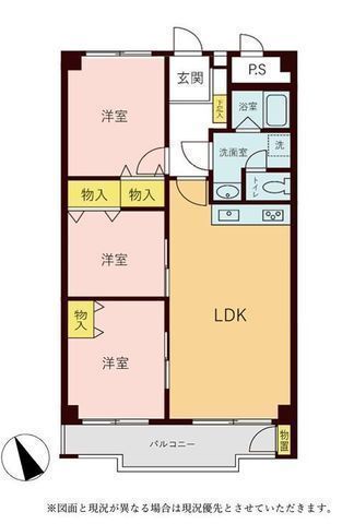 間取図/区画図:【2026年2月内装フルリフォーム完工予定の3LDK!水回り設備を新設】座間駅徒歩13分の好立地南向き7階部分につき陽当たり通風良好閑静な住宅街