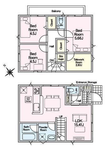 間取図/区画図:【3LDK＋テレワークルーム！住まいを守る高い耐震性能と制震装置を搭載】小田急「相武台前」駅徒歩圏内コミュニケーションが自然と増えるリビング階段